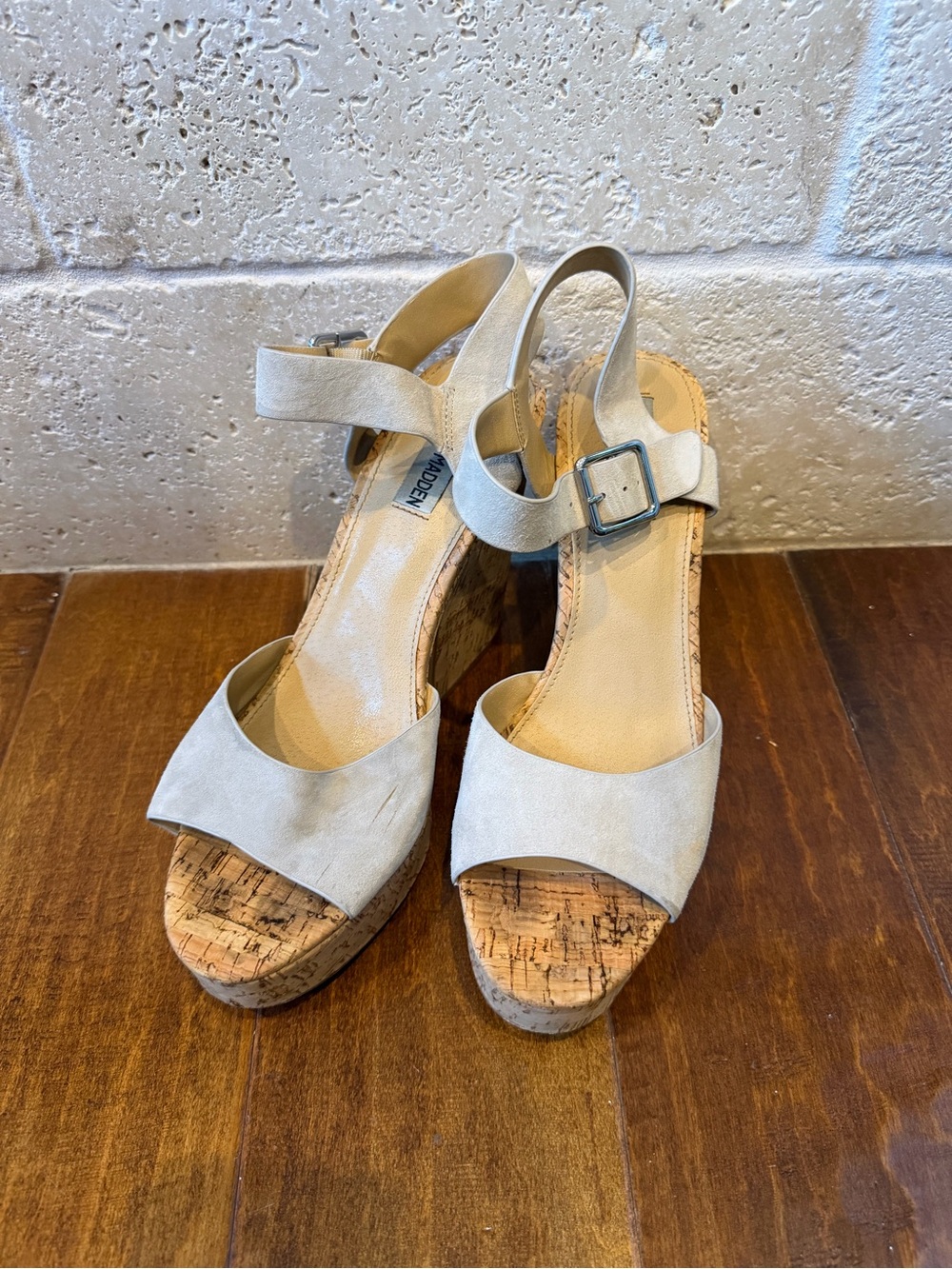 Steve Madden Light Beige Cork Wedge Sandals